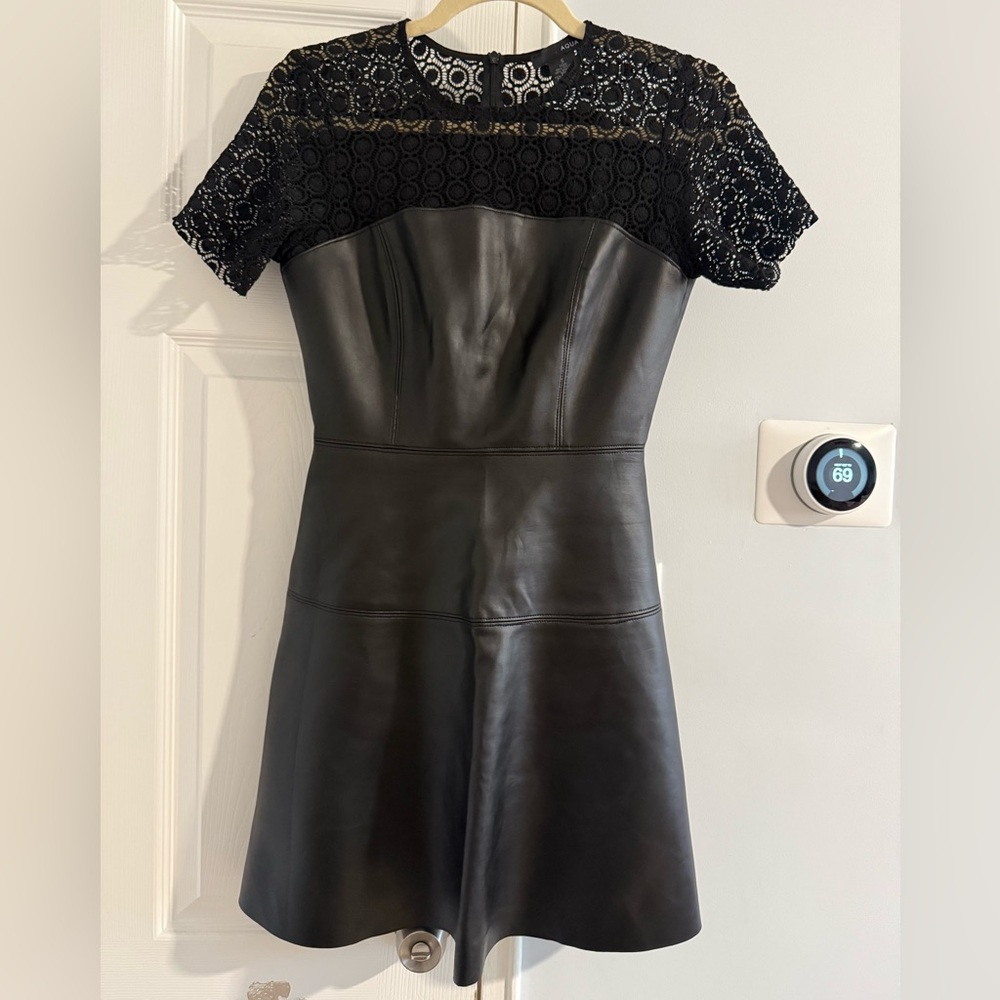 Faux leather & lace mini flare dress from Aqua